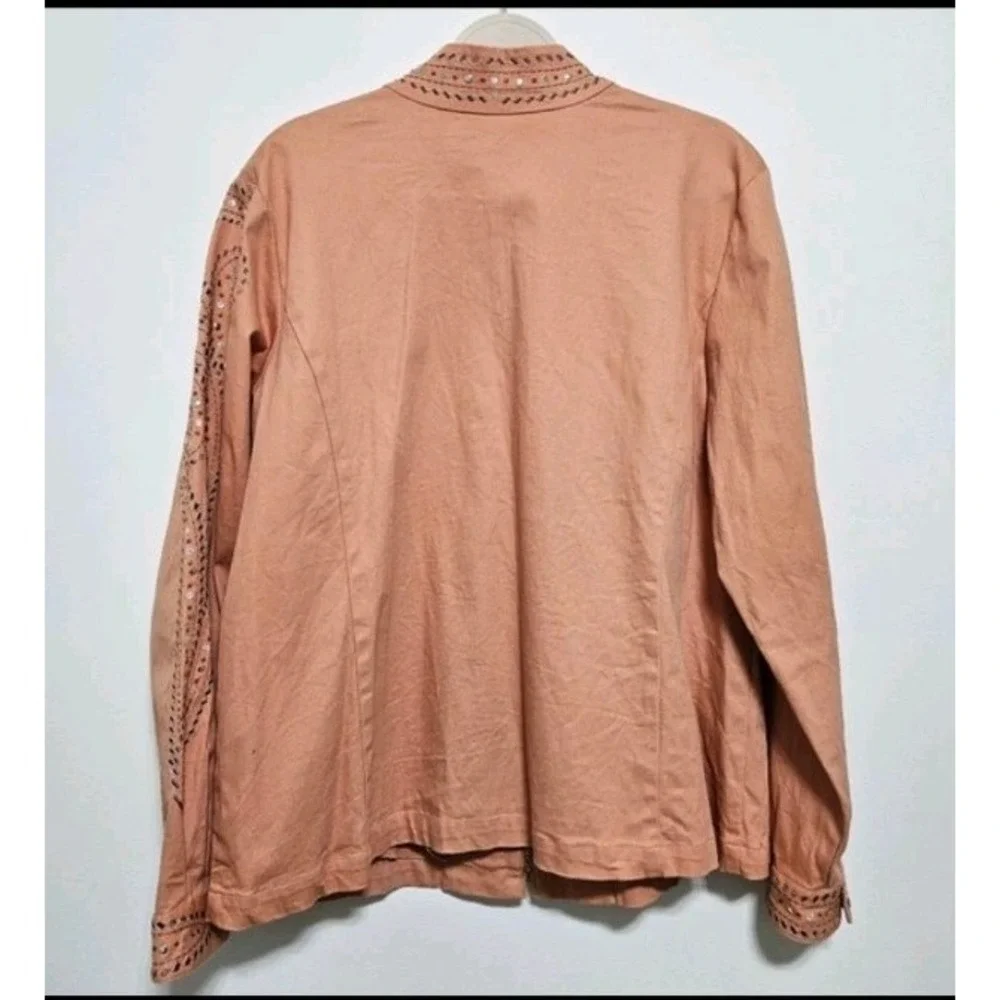 Bob Mackie Womens Embellished Jacket Wearable Art Southwestern‎ Cotton Orange XL